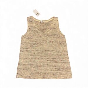 NEW J Jill Women Linen V-Neck Sweater Vest XS Beige Natural Fiber